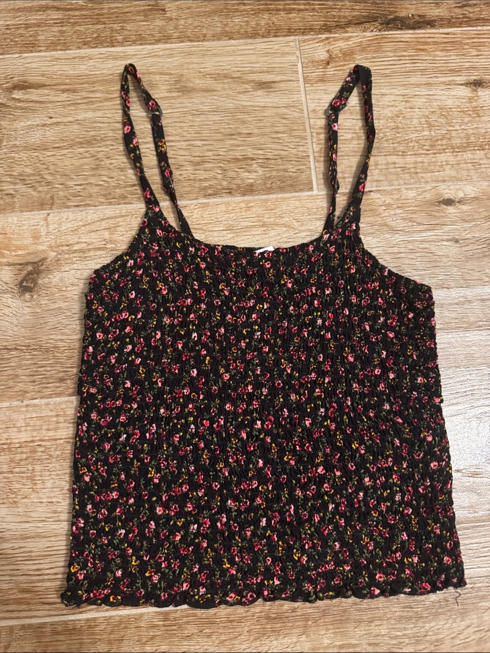 Hollister Black Floral Smocked Cami with Pink & Yellow Print